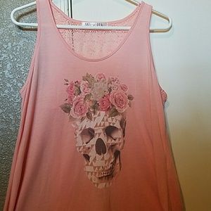 Pink skull tank top w/ split back